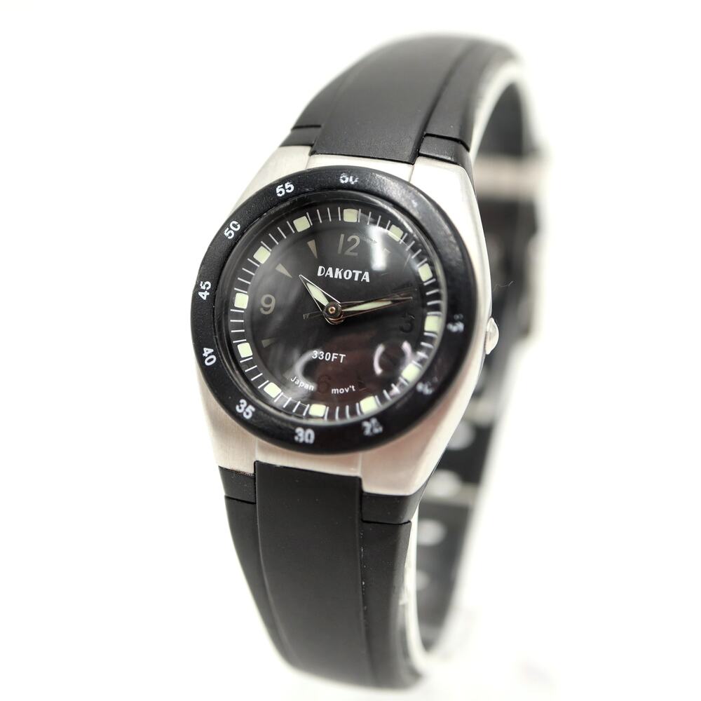 Vintage Dakota Sport Black Silver 25mm Womens Watch 100M Resin w New Battery